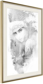 Αφίσα - Mysterious Look (Grey) - 20x30 - Χρυσό - Με πασπαρτού