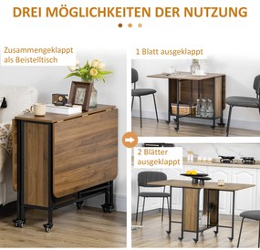 HOMCOM Κινητό Τραπέζι Πτυσσόμενο, 2 Πτυσσόμενες Επιφάνειες, 130 cm x 80 cm x 74 cm, Καφέ
