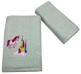 Πετσέτες Παιδικές Castle Unicorn (Σετ 2τμχ) Mint - Pink Astron Towels Set 65x135cm 100% Βαμβάκι