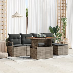 vidaXL Σετ 6 Τεμαχίων Σάντρα Κήπου με Μαξίλια Γκρι Πολυ Ρατάν