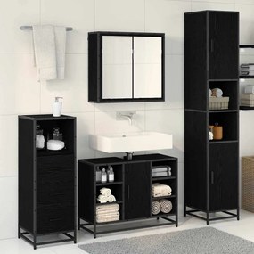 vidaXL Σετ Επίπλων Μπάνιου με ράφι 3 pcs Μαύρη Οξυά Επεξεργασμένο ξύλο