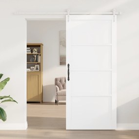 vidaXL Συρόμενη Πόρτα  με Σετ Υλικών Λευκή 93x211 εκ. Μασίφ Ξύλο Πεύκου