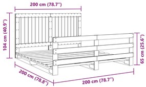 Πλαίσιο Κρεβατιού με Κεφαλάρι 200x200 εκ. από Μασίφ Ξύλο Πεύκου - Καφέ