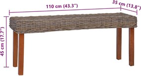 vidaXL Πάγκος 110 εκ. Φυσικό Ρατάν Kubu και Μασίφ Ξύλο Μαόνι