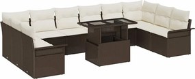 vidaXL Σετ Καναπέ Κήπου με μαξιλάρι 11 pcs Καφέ Πολυ ράταν