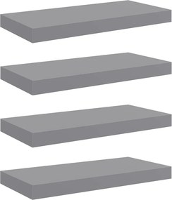 vidaXL Ράφια Τοίχου 4 τεμ. Γκρι 50x23,5x3,8 εκ. MDF