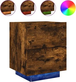 vidaXL Κομοδίνα με Φώτα LED 2 τεμ. Καπνιστή Δρυς από Επεξεργ. Ξύλο