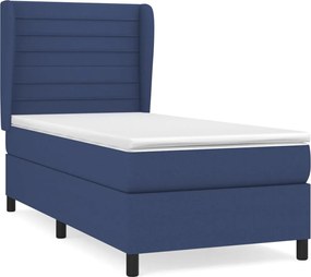 vidaXL Κρεβάτι Boxspring με Στρώμα Μπλε 90x190 εκ.Υφασμάτινο