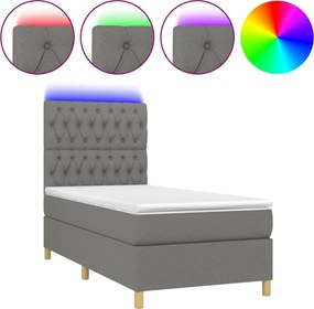 vidaXL Κρεβάτι Boxspring με Στρώμα &amp; LED Σκ.Γκρι 100x200 εκ Υφασμάτινο