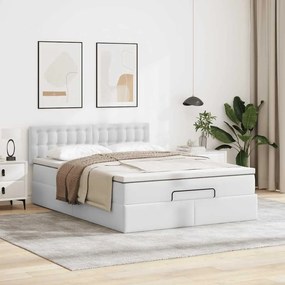 vidaXL Οθωμανικό κρεβάτι με στρώμα Λευκό 140x200cm Faux Leather