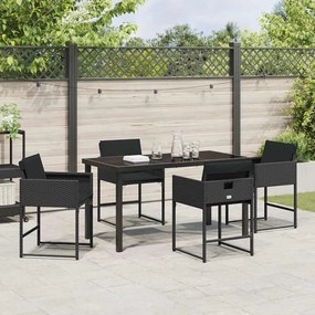 vidaXL Σέτ φαγητού για κήπο με μαξιλάρι 5 pcs Μαύρο Πολυ ράταν