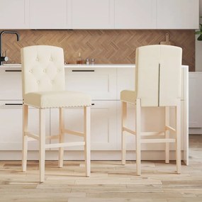 Καρέκλες Μπαρ 2 τεμ. Μασίφ Ξύλο Καουτσουκόδεντρου / Ύφασμα