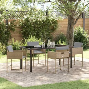 vidaXL Σέτ φαγητού για κήπο με μαξιλάρι 5 pcs Μπεζ Πολυ ράταν
