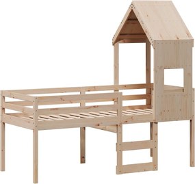 vidaXL Κρεβάτι Υπερυψωμένο με Οροφή 75x190εκ. από Μασίφ Ξύλο Πεύκου