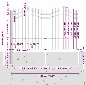vidaXL Φράχτης Κήπου Γκρι 190 cm Ατσάλι με Επικάλυψη Πούδρας