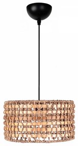 GloboStar® POMEGRANDE 204-0158 Boho Κρεμαστό Φωτιστικό Kαπέλο Μονόφωτο 1 x E27 IP20 Μπεζ Rattan με Καφέ Ξυλο - Μ30 x Π30 x Υ16cm