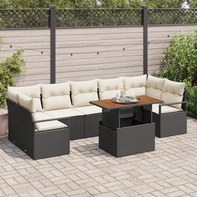 vidaXL Σετ Σαλονιού Κήπου με μαξιλάρι 8 pcs Μαύρο και Κρέμα Μεγάλο
