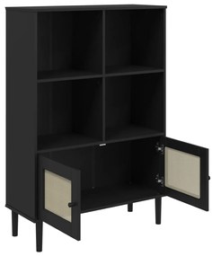 vidaXL Βιβλιοθήκη SENJA Μαύρο / Ρατάν 90x35x130 εκ. Μασίφ Ξύλο Πεύκου