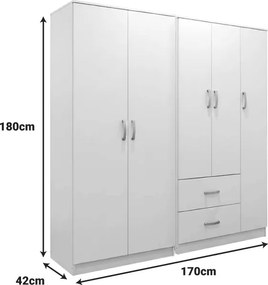 Ντουλάπα πεντάφυλλη Athos I pakoworld λευκή 170x42x180εκ