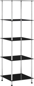 vidaXL Ράφι Διαφανές 5 Επιπέδων Μαύρο 40 x 40 x 130 εκ. Ψημένο Γυαλί