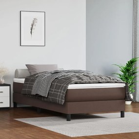 Κρεβάτι Boxspring με Στρώμα Καφέ 90x200 εκ. από Συνθετικό Δέρμα