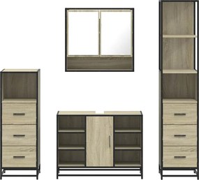 vidaXL Σετ Επίπλων Μπάνιου 4 Τεμαχίων Sonoma Δρυς Επεξεργασμένο Ξύλο