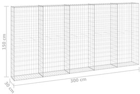 vidaXL Συρματοκιβώτιο Τοίχος 300x30x150 εκ. Γαλβαν.Χάλυβας + Καλύμματα