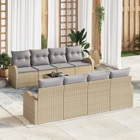 vidaXL Σετ Καναπέ Κήπου 9 Τεμαχίων με Μαξιλάρια Μπεζ Πολυ Ρατάν