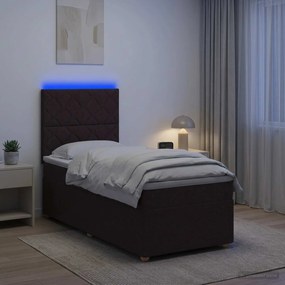 vidaXL Κρεβάτι box spring με στρώμα Σκούρο Καφέ 90 x 200 cm Ύφασμα