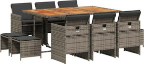 vidaXL Σετ Τραπεζαρίας Κήπου 11 Τεμαχίων Γκρι Συνθ. Ρατάν με Μαξιλάρια