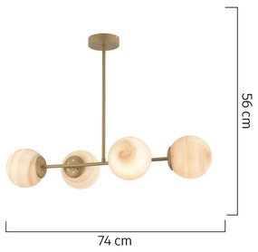 Φωτιστικό Κρεμαστό CHAMAELEON Τετράφωτο Χρυσό/Μελί Μέταλλο/Γυαλί 74x56cm - ArteLibre