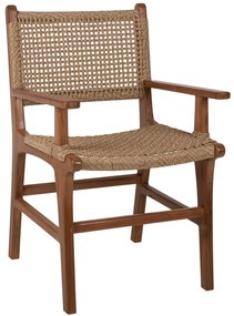 ARMCHAIR SOLID TEAK NATURAL COLOR KNITTED RATTAN ROPE 54Χ58Χ88Hcm.