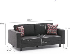 Διθέσιος Καναπές Ανθρακί KALE LINEN 91x180x83