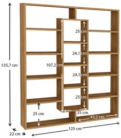 Βιβλιοθήκη μελαμίνης Ample Megapap χρώμα καρυδί 125x22x135,7εκ.