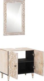 vidaXL Σετ Επίπλων Μπάνιου Επιτοίχιο 2 pcs Λευκό Στερεό ξύλο μάνγκο