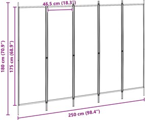 vidaXL 5-Panel Διχοτόμος Μπεζ 250 x 180 cm Ύφασμα
