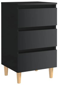 vidaXL Κομοδίνο Γυαλιστερό Μαύρο 40x35x69 εκ. με Μασίφ Ξύλινα Πόδια