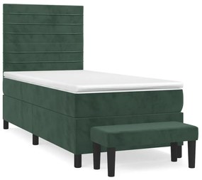 vidaXL Κρεβάτι Boxspring με Στρώμα Σκούρο Πράσινο 80x200 εκ. Βελούδινο