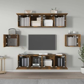 vidaXL Σετ Επίπλων Τηλεόρασης 6 Τεμαχίων Καπνιστή δρυς Επεξ. Ξύλο