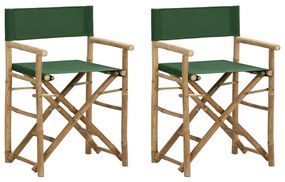 Καρέκλες Σκηνοθέτη Πτυσσόμενες 2 τεμ. Πράσινες Μπαμπού / Ύφασμα