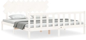 vidaXL Πλαίσιο Κρεβατιού με Κεφαλάρι Λευκό Μασίφ Ξύλο Super King