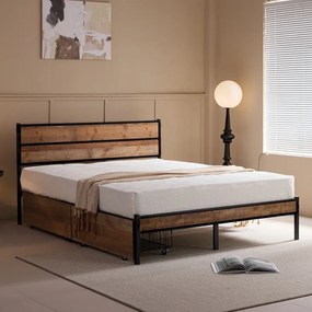 WOODWELL Ε8431,1PALLET Κρεβάτι Διπλό-Συρτάρια, για Στρώμα 160x200cm, Μέταλλο Βαφή Μαύρο, Antique Oak 162x207x95cm Ε8431,1
