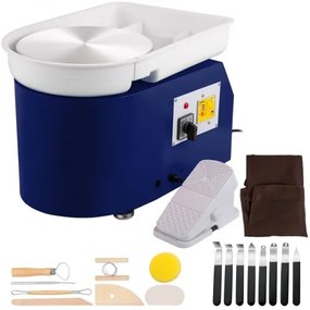 VEVOR Pottery Wheel 11in 0-300 RPM Ceramic Wheel, 350W Adjustable Speed Forming Machine with Sculpting Tools and Apron, Detachable Basin Foot Pedal Control for Art Craft Work and Home DIY Blue
