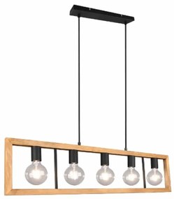 Φωτιστικό Οροφής - Ράγα Agra 313800532 100x8x150cm 5xE27 10W Natural-Black Trio Lighting