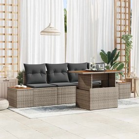 vidaXL Σετ Κήπου  5 Τεμαχίων με Μαξιλάρια σε Γκρι Πλαστικό Ρατάν Ακακίας.