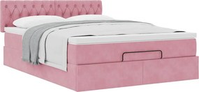vidaXL Οθωμανικό κρεβάτι με στρώμα ροζ 140x190cm Βελούδο