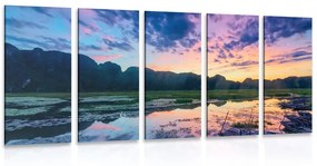 Εικόνα 5 τμημάτων ρομαντικό ηλιοβασίλεμα στα βουνά - 100x50