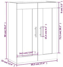 Ντουλάπι Επιτοίχιο Γκρι Σκυροδεμ. 69,5x34x90 εκ. Επεξεργ. Ξύλο - Γκρι