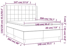 vidaXL Κρεβάτι Boxspring με Στρώμα Σκούρο Γκρι 140x200 εκ Υφασμάτινο