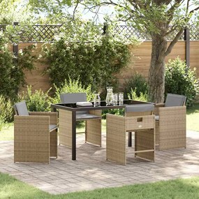 vidaXL Σέτ φαγητού για κήπο 5 pcs Μπεζ συνθετικό ρατάν